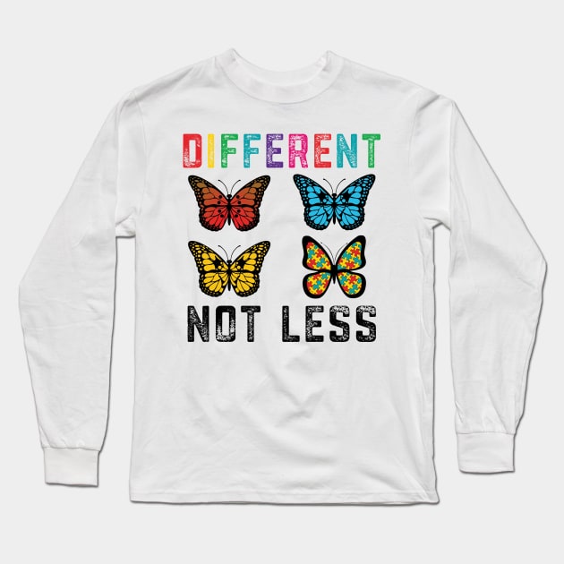 Cute Autism Awareness Butterfly Different Not Less Long Sleeve T-Shirt by mrsmitful01